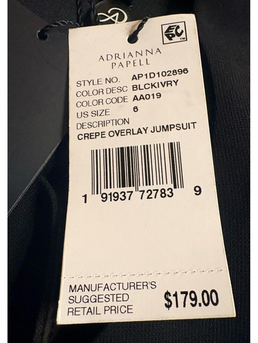 ADRIANNA PAPELL Crepe Overlay Formal One Piece Jumpsuit Size 6 Black/Ivory $179 - Picture 8 of 10